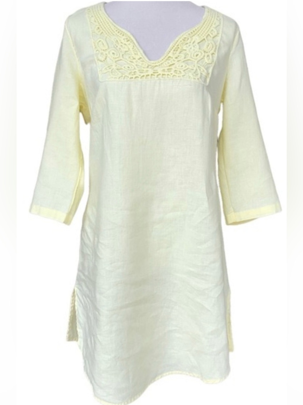 Malvin Hamburg Germany Linen Dress/Tunic Pastel Yellow Size L 3/4 Lagenlook EUC